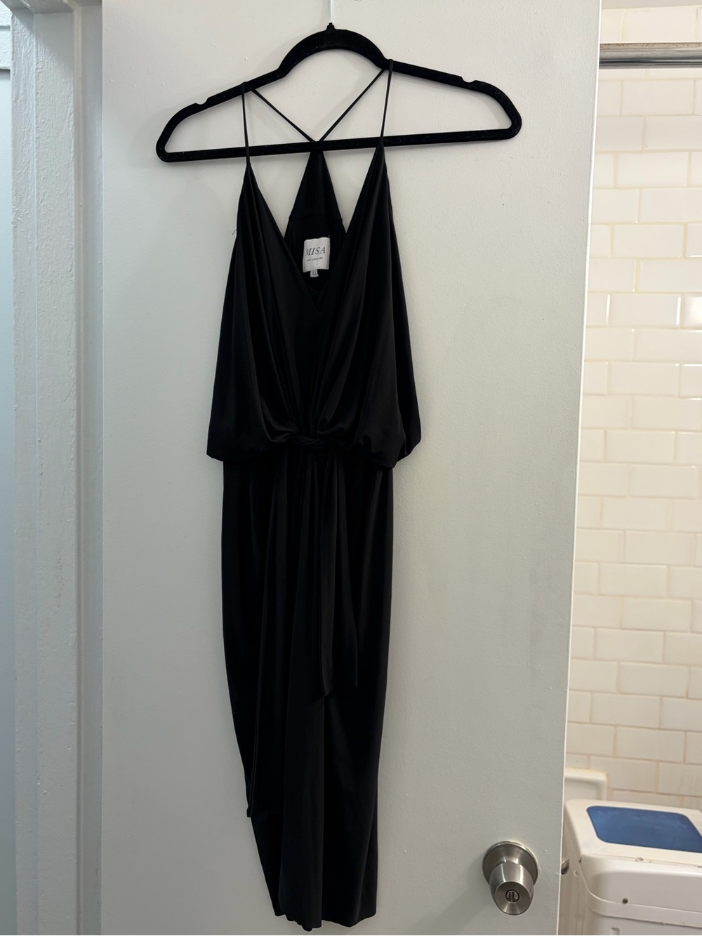 Misa Los Angeles Black V-Neck Strappy Dress
